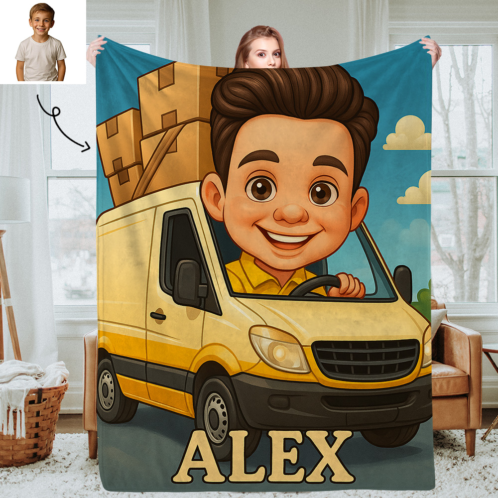Custom Cartoon Portrait Picture Kids Blanket Soft Personalized Throw for Bedroom or Nap Time Gift for Kids