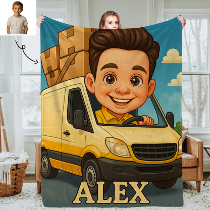 Custom Cartoon Portrait Picture Kids Blanket Soft Personalized Throw for Bedroom or Nap Time Gift for Kids