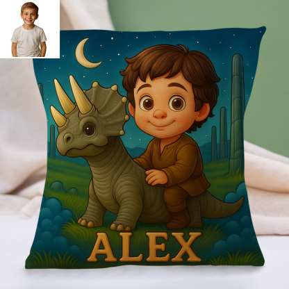 Personalized Sci Fi Cartoon Pillow with Child Name and Photo Galaxy Theme Cushion for Kids Playroom or Bed