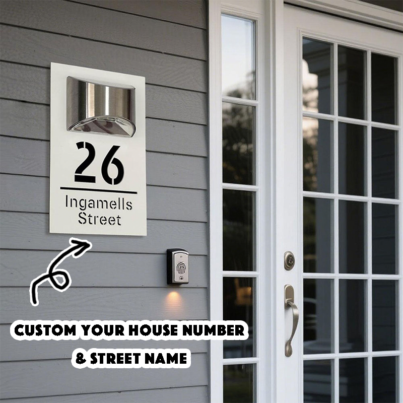 Personalized Solar House Signs Laser Cut Mirror Number Sign with LED Light Waterproof Door Address Plaque House Warming Gifts