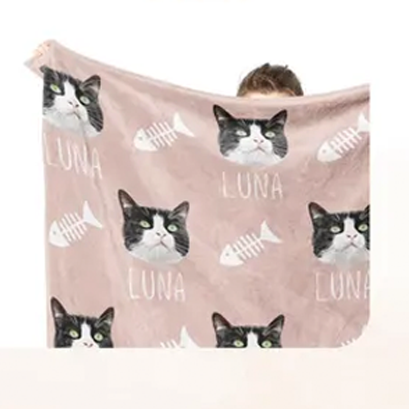 Personalized Pet Photo Blanket Custom Dog Face and Name Blankets Cat T