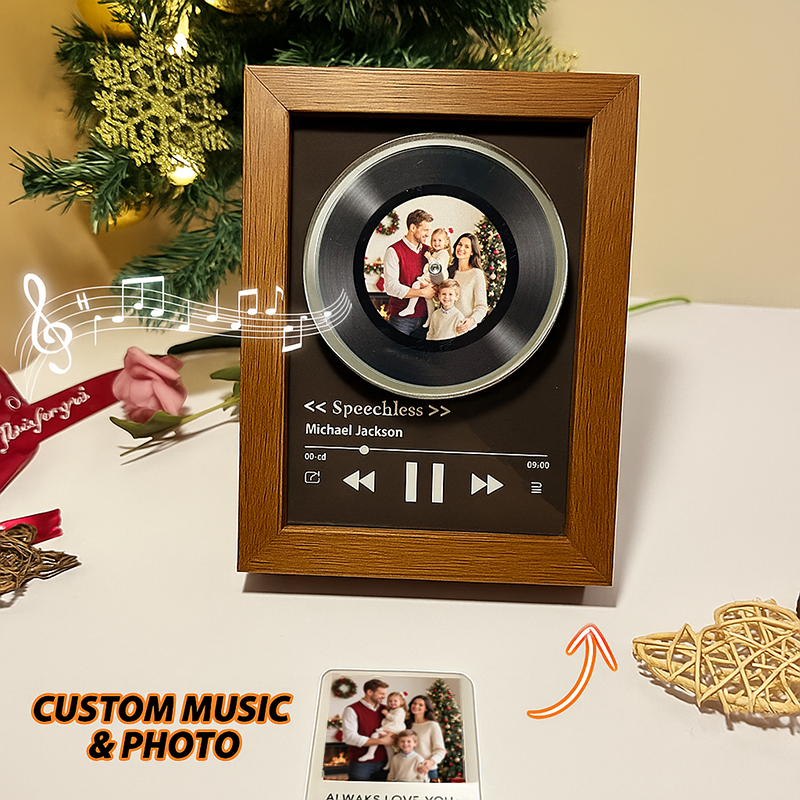 Custom Whole Song Photo Frame with Music Christmas Gifts Personalized Rotating Vinyl Night Light Music Player (Can Play Whole Song)