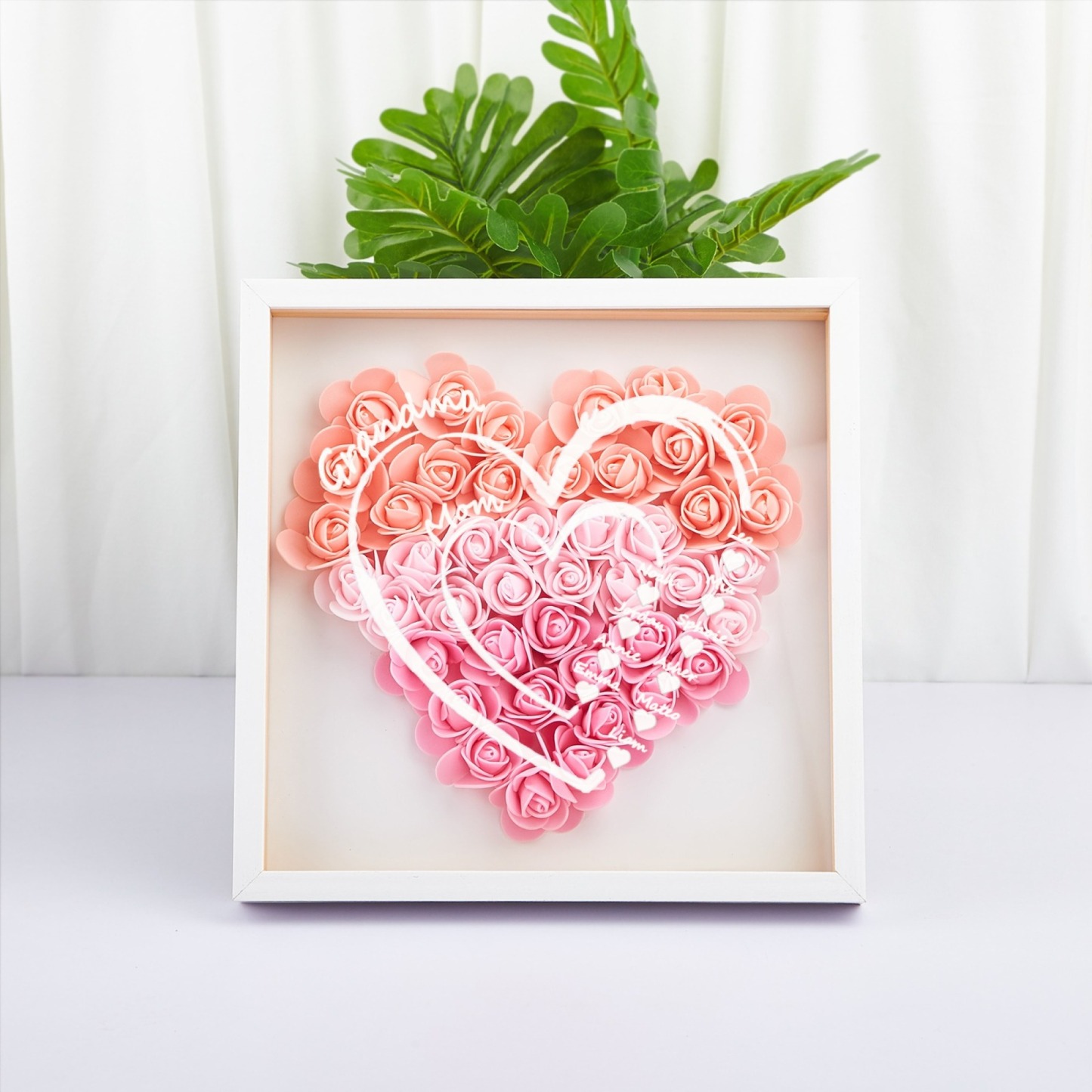 Personalized Flower Shadow Box Custom Name & Text Heart Rose Frame Decorations Mother's Day Gifts