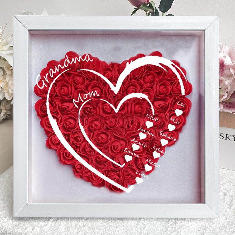 Personalized Flower Shadow Box Custom Name & Text Heart Rose Frame Decorations Mother's Day Gifts