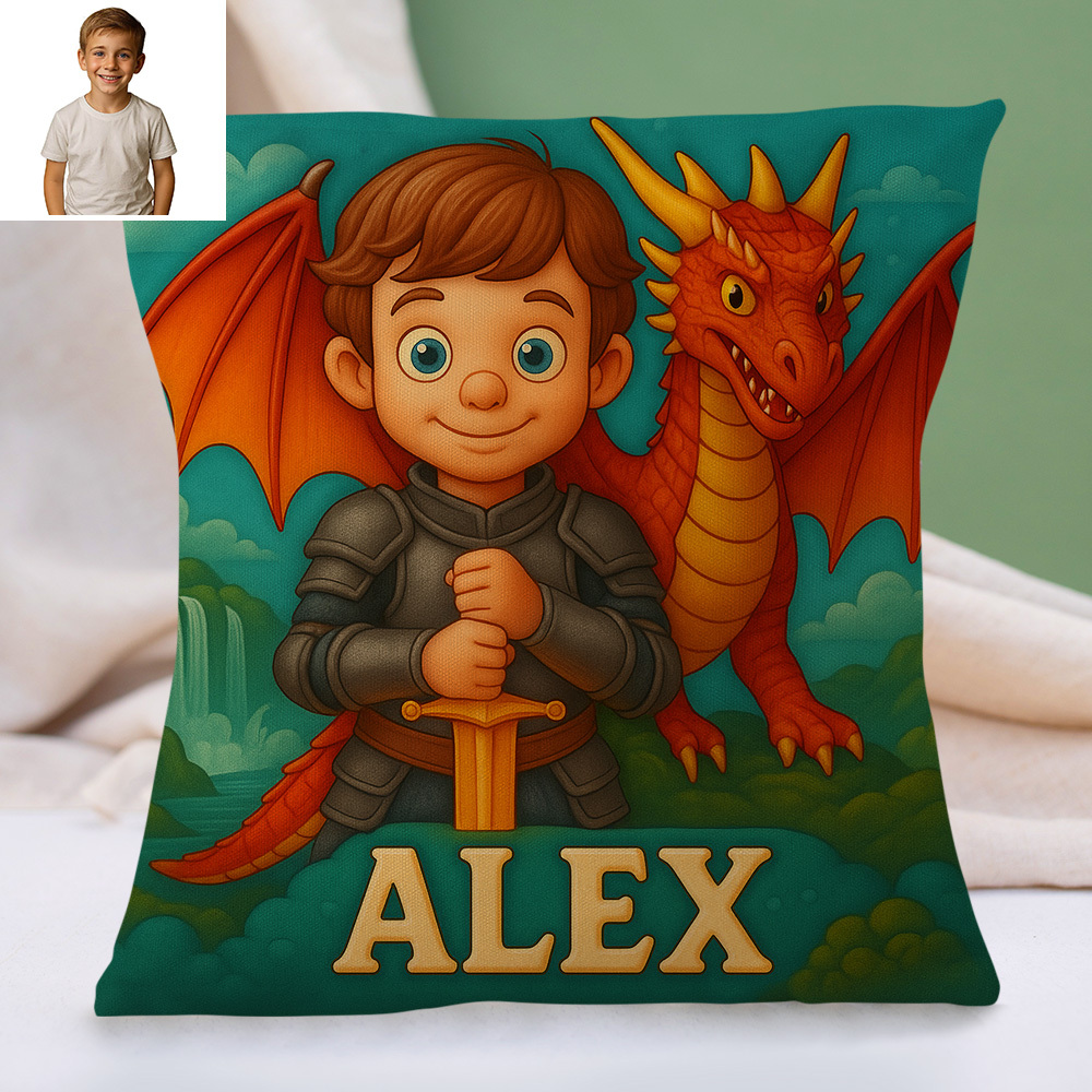 Personalized Sci Fi Cartoon Pillow with Child Name and Photo Galaxy Theme Cushion for Kids Playroom or Bed
