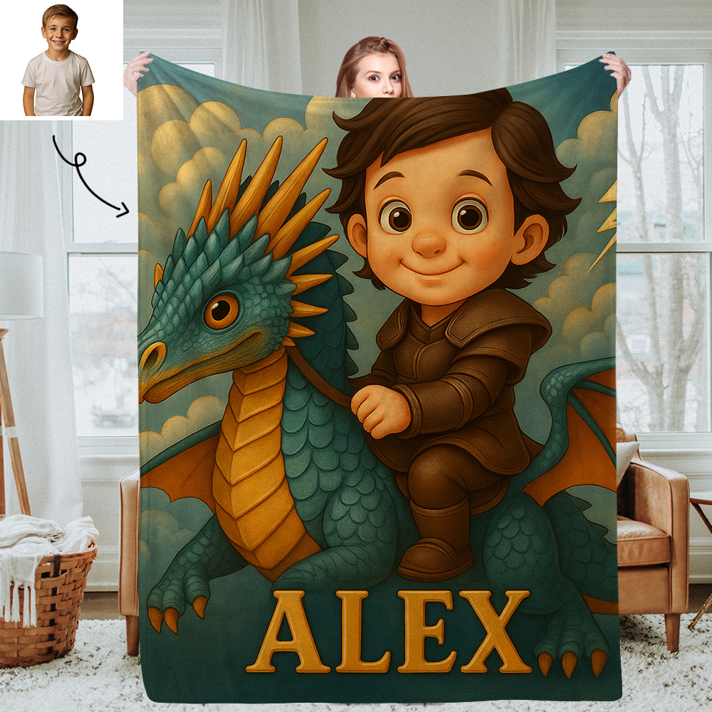 Sci Fi Theme Custom Cartoon Kids Blanket with Personalized Name and Photo Soft Throw for Bedroom or Reading Nook