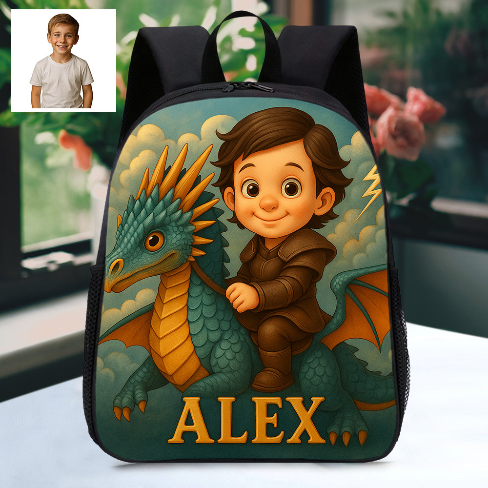 Custom Kids Backpack with Personalized Cartoon Image and Name Unique Space Adventure School Bag for Kids