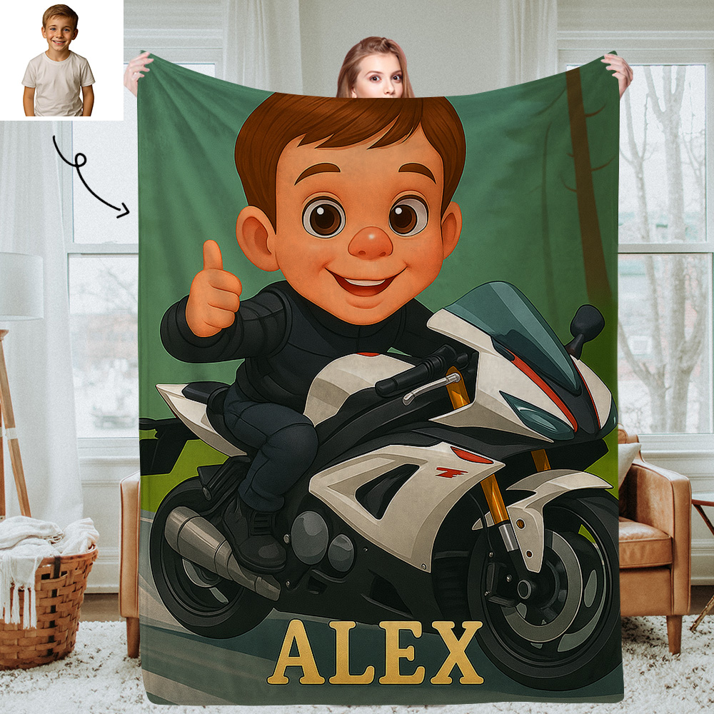 Personalized Sports Kids Blanket with Custom Cartoon Photo and Name Soft Throw for Nap Time or Bedroom