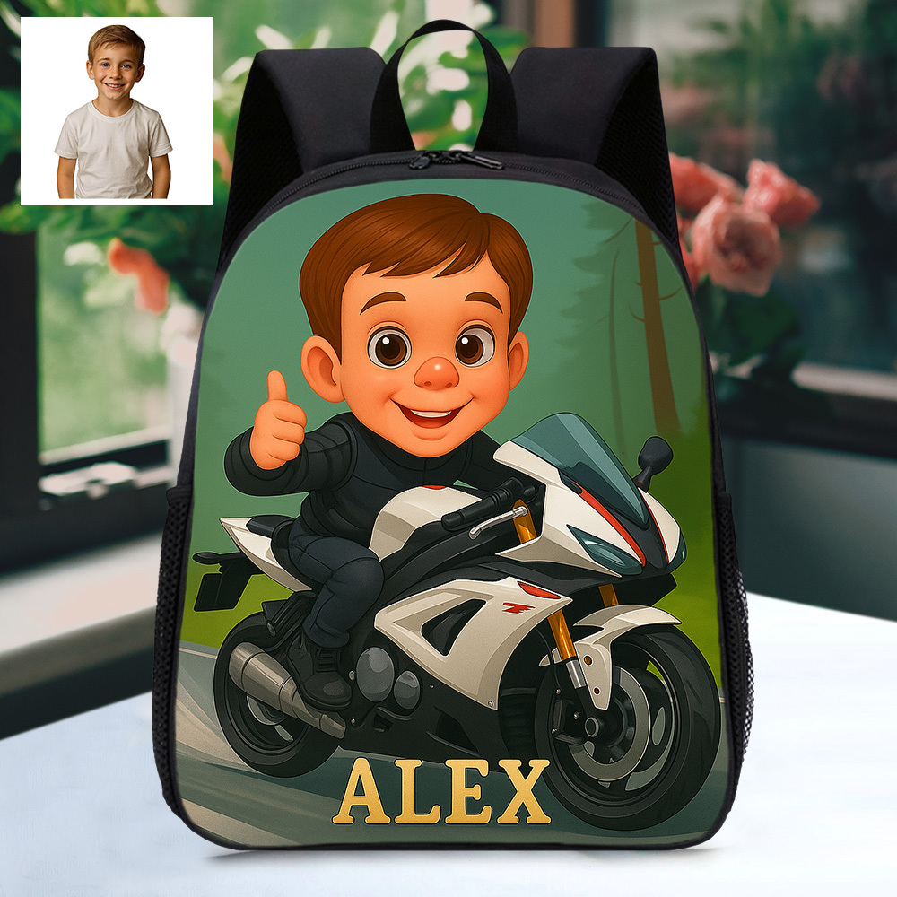 Custom Photo Cartoon Kids Backpack with Personalized Name Durable School Bag for Kids Love Sports