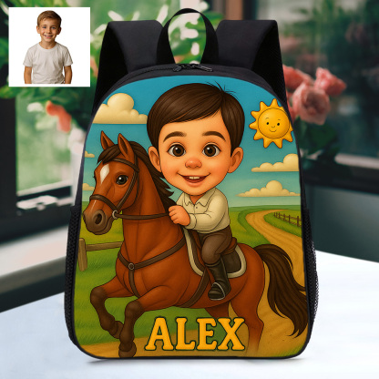 Custom Photo Cartoon Kids Backpack with Personalized Name Durable School Bag for Kids Love Sports
