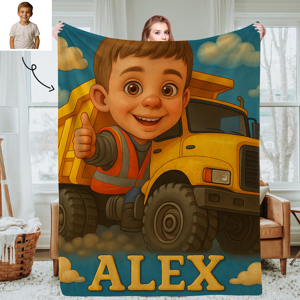 Custom Cartoon Portrait Picture Kids Blanket Soft Personalized Throw for Bedroom or Nap Time Gift for Kids