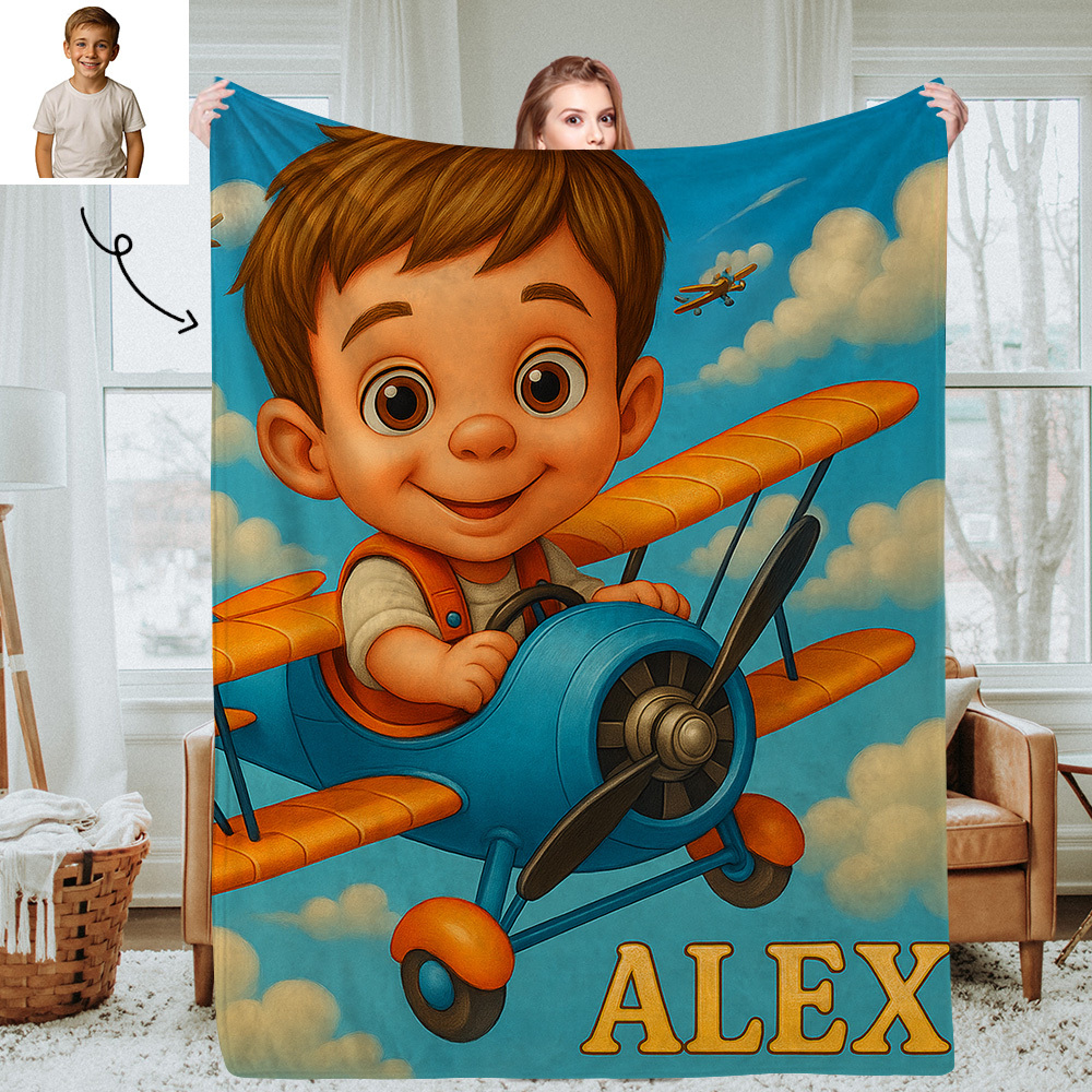 Custom Cartoon Portrait Picture Kids Blanket Soft Personalized Throw for Bedroom or Nap Time Gift for Kids