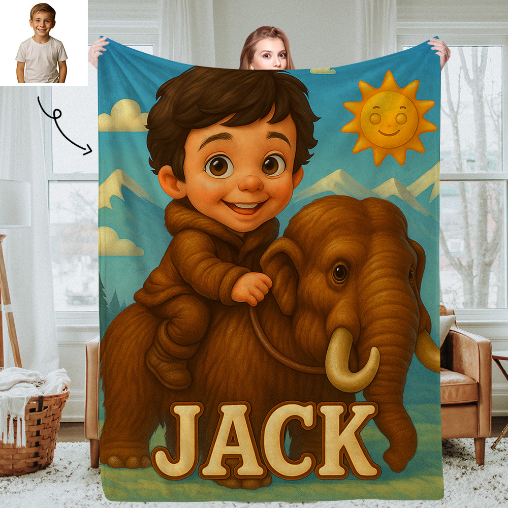 Personalized Kids Photo Blanket with Custom Cartoon Picture and Name Cozy Throw for Bedroom or Living Room