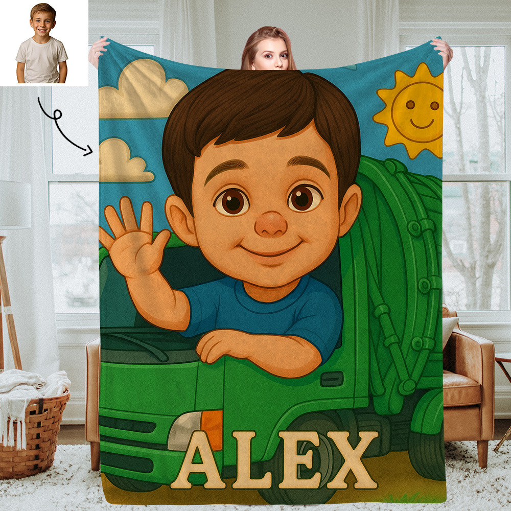 Custom Cartoon Portrait Picture Kids Blanket Soft Personalized Throw for Bedroom or Nap Time Gift for Kids