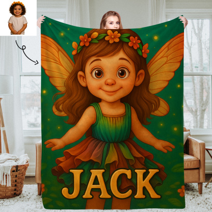 Personalized Kids Cartoon Portrait Blanket with Custom Photo and Name Soft Cozy Throw for Bedroom Gifts for Girls