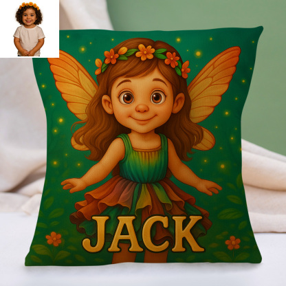Custom Photo Cartoon Pillow with Name and Portrait Photo Personalized Cushion for Nursery or Kids Room Girls Gifts