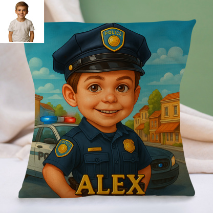 Custom Cartoon Portrait Pillow with Child Photo and Name Personalized Cushion Gift for Kids Room Decor