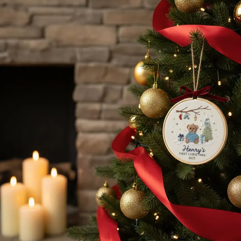 Personalized Embroidered Name Baby's First Christmas Ornament Custom Embroidery Hoop Baby 1st Christmas Baubles Keepsake New Baby Ornament