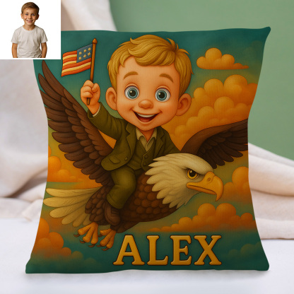 Personalized Sci Fi Cartoon Pillow with Child Name and Photo Galaxy Theme Cushion for Kids Playroom or Bed