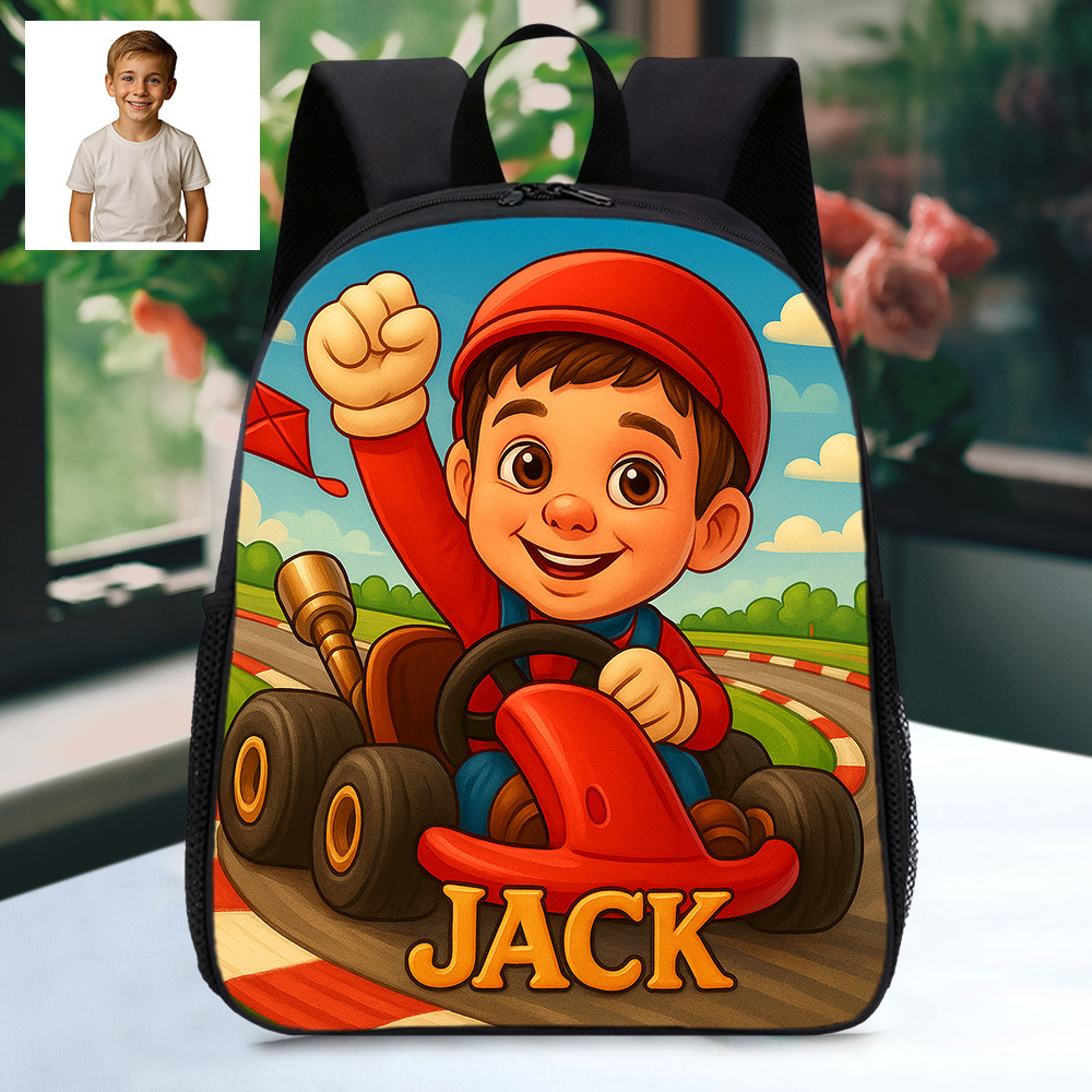 Custom Photo Cartoon Kids Backpack with Personalized Name Durable School Bag for Kids Love Sports