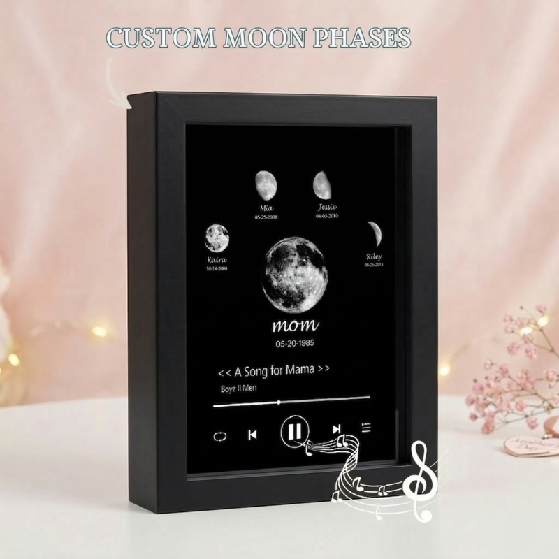 Photo Frame with Music Custom Whole Song Frame Personalized Moon Phases Music Player Mother's Gift for Mom