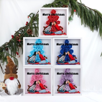 Christmas Tree Paper Rose Flower Shadow Box Frame Christmas Gift