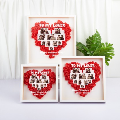 Custom Flower Shadowbox with Photo and Names Heart-Shaped Rose Frame Shadow Box Forever Love Gift