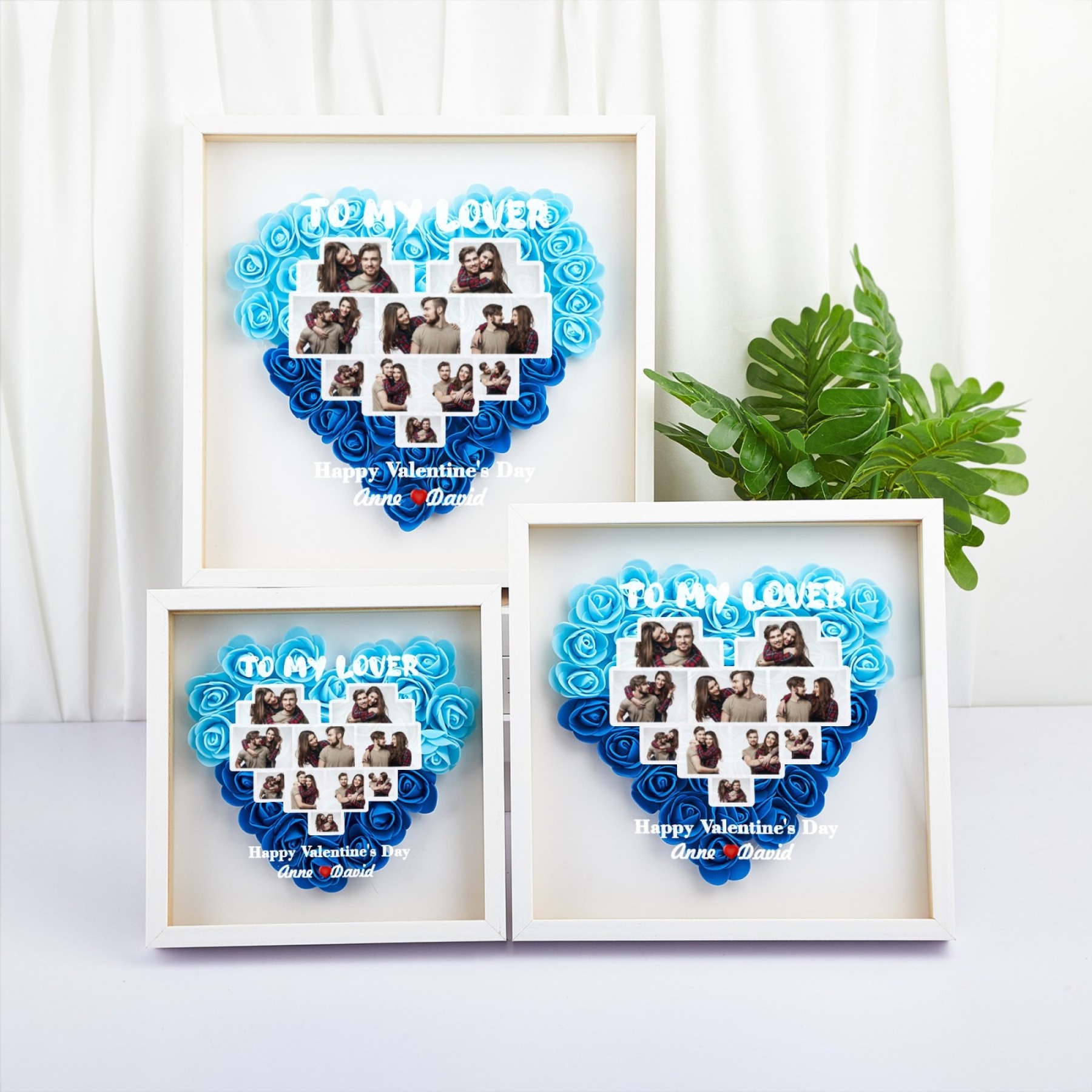 Custom Flower Shadowbox with Photo and Names Heart-Shaped Rose Frame Shadow Box Forever Love Gift