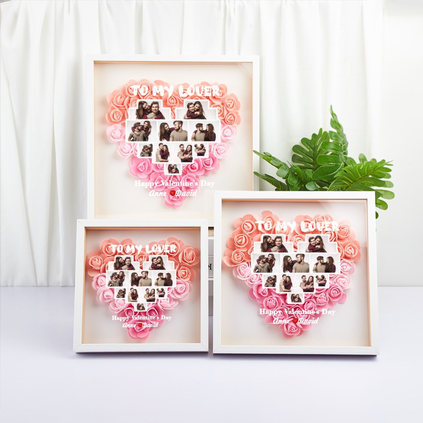 Custom Flower Shadowbox with Photo and Names Heart-Shaped Rose Frame Shadow Box Forever Love Gift