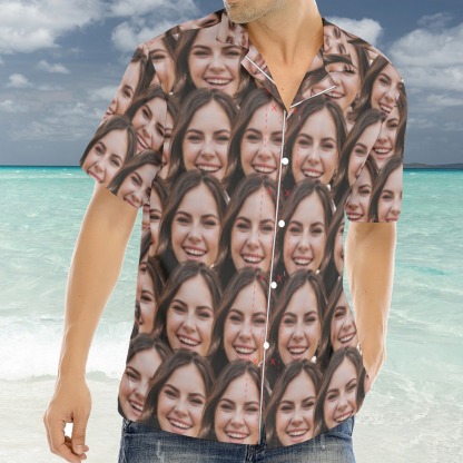 Custom Photo Girlfriend Face Hawaiian Shirts Couple Gifts