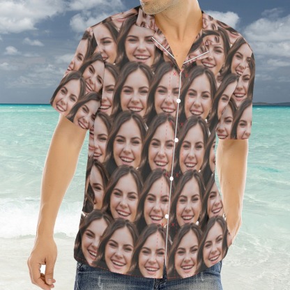 Custom Girlfriend Face Hawaiian Shirt Full Print Front and Back Personalized Couple Gift