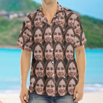 Custom Girlfriend Face Hawaiian Shirt Full Print Front and Back Personalized Couple Gift