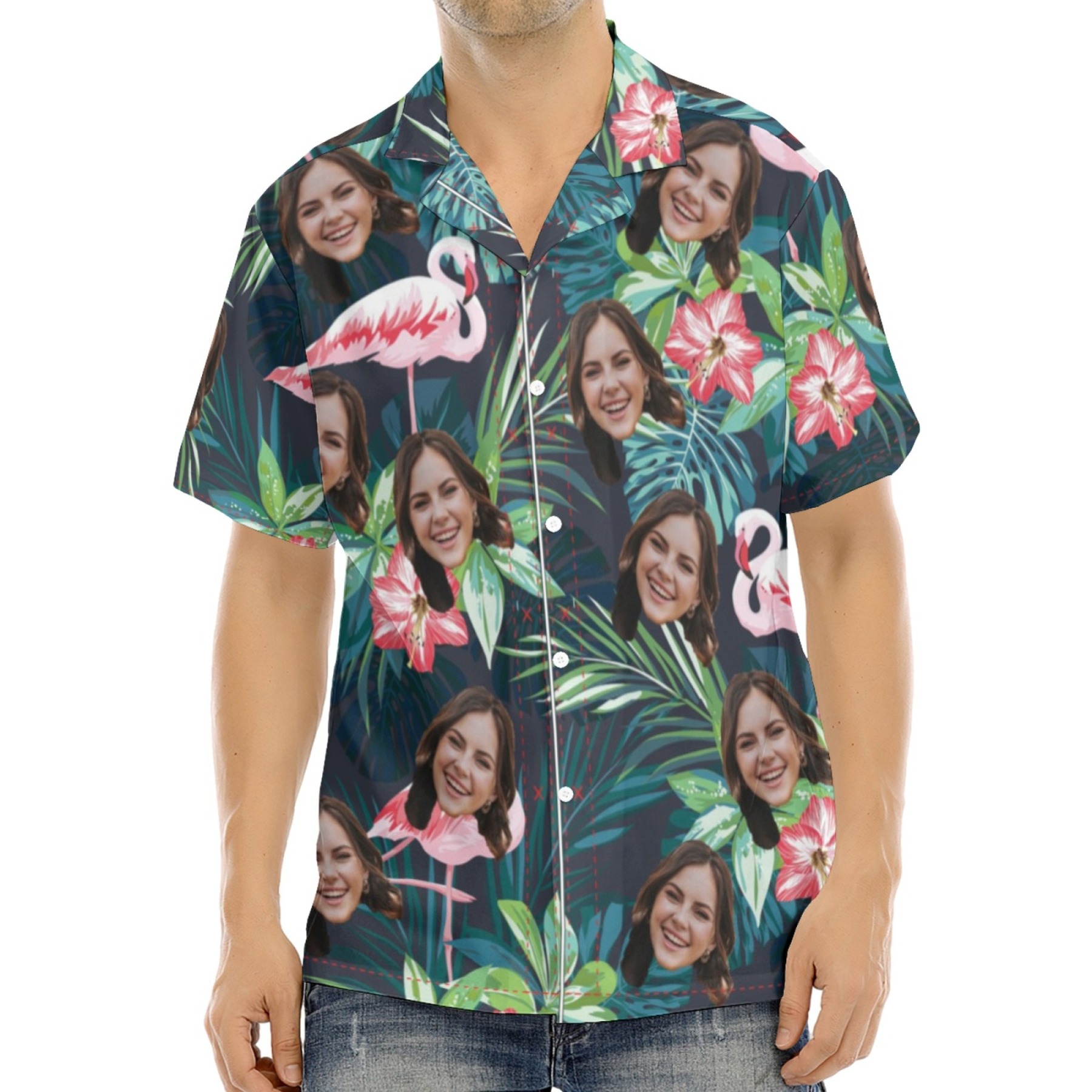 Custom Face Hawaiian Shirt with Flamingo Personalized Photo Face Aloha Shirt