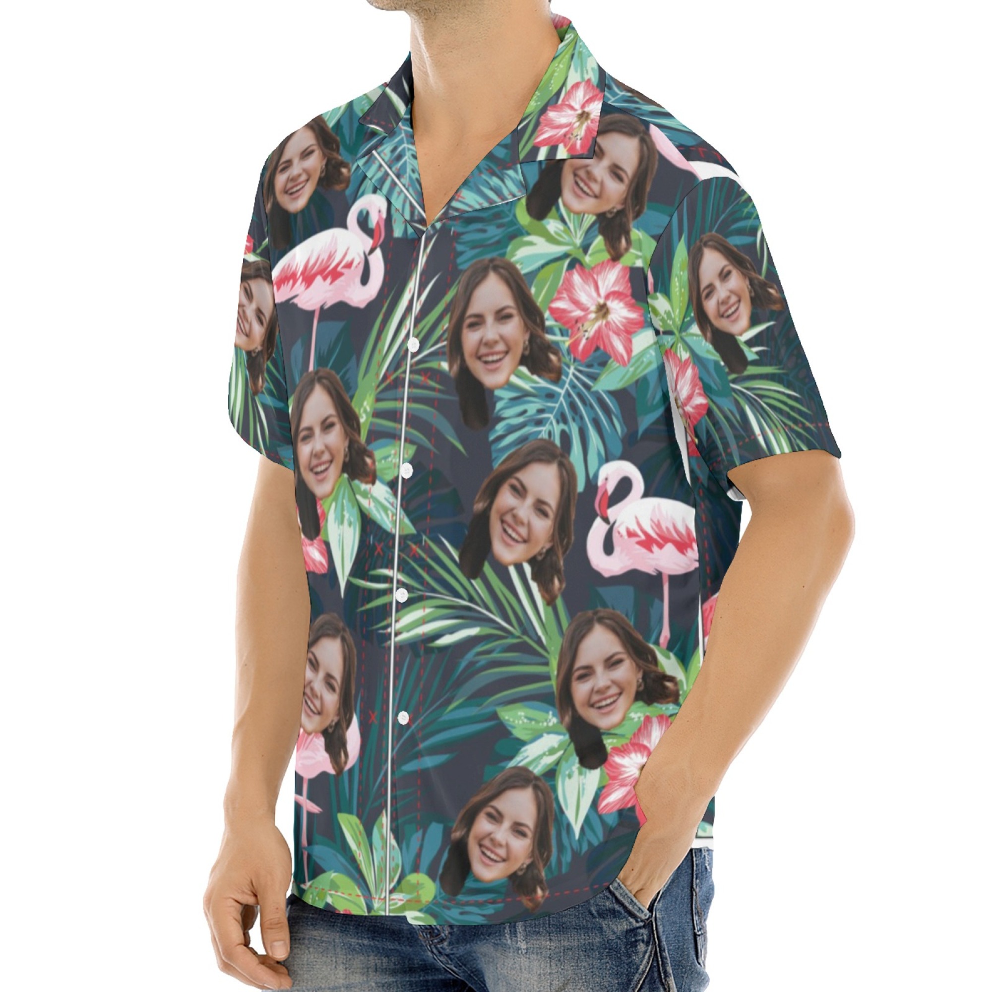 Custom Face Hawaiian Shirt with Flamingo Personalized Photo Face Aloha Shirt