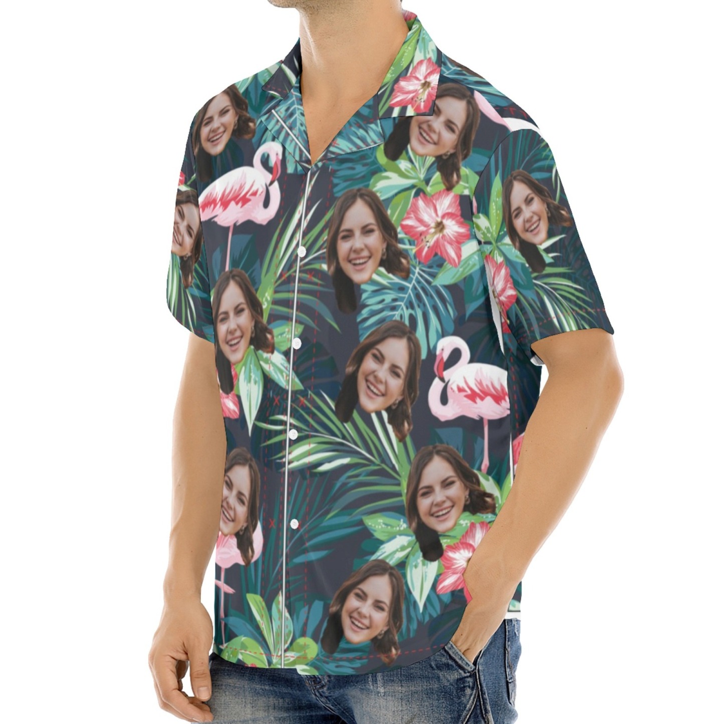 Custom Face Hawaiian Shirt with Flamingo Personalized Photo Face Aloha Shirt
