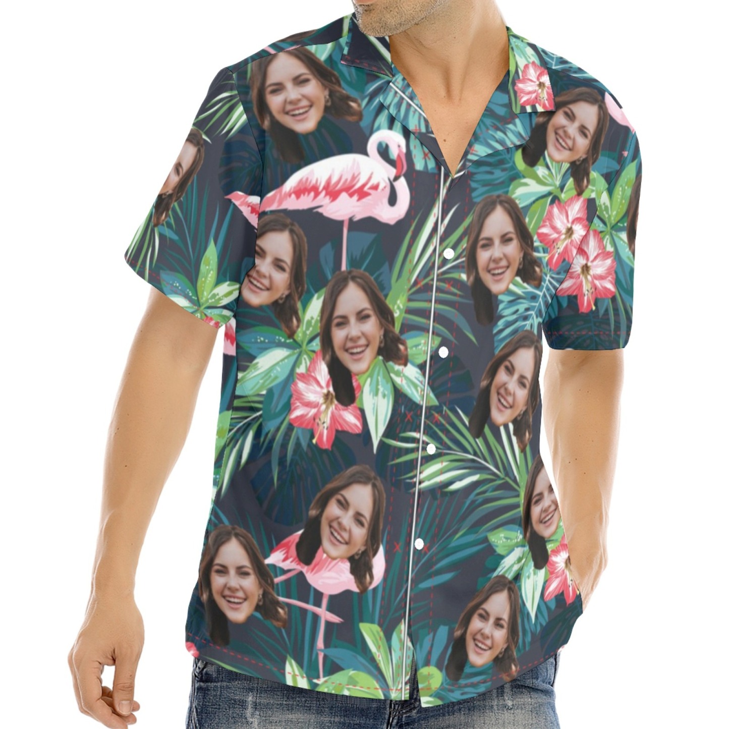 Custom Face Hawaiian Shirt with Flamingo Personalized Photo Face Aloha Shirt