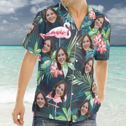 Custom Face Hawaiian Shirt with Flamingo Personalized Photo Face Aloha Shirt