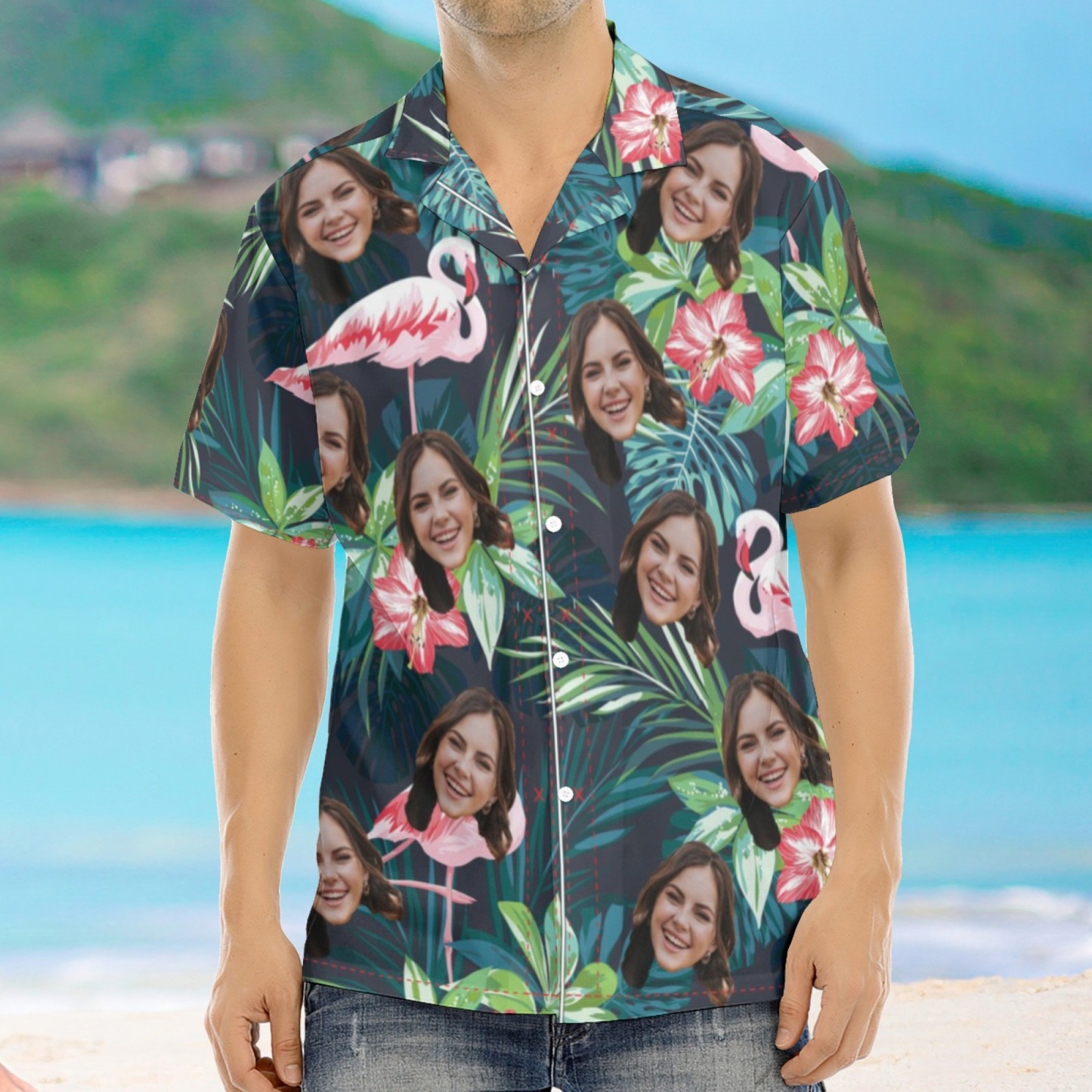 Custom Face Hawaiian Shirt with Flamingo Personalized Photo Face Aloha Shirt