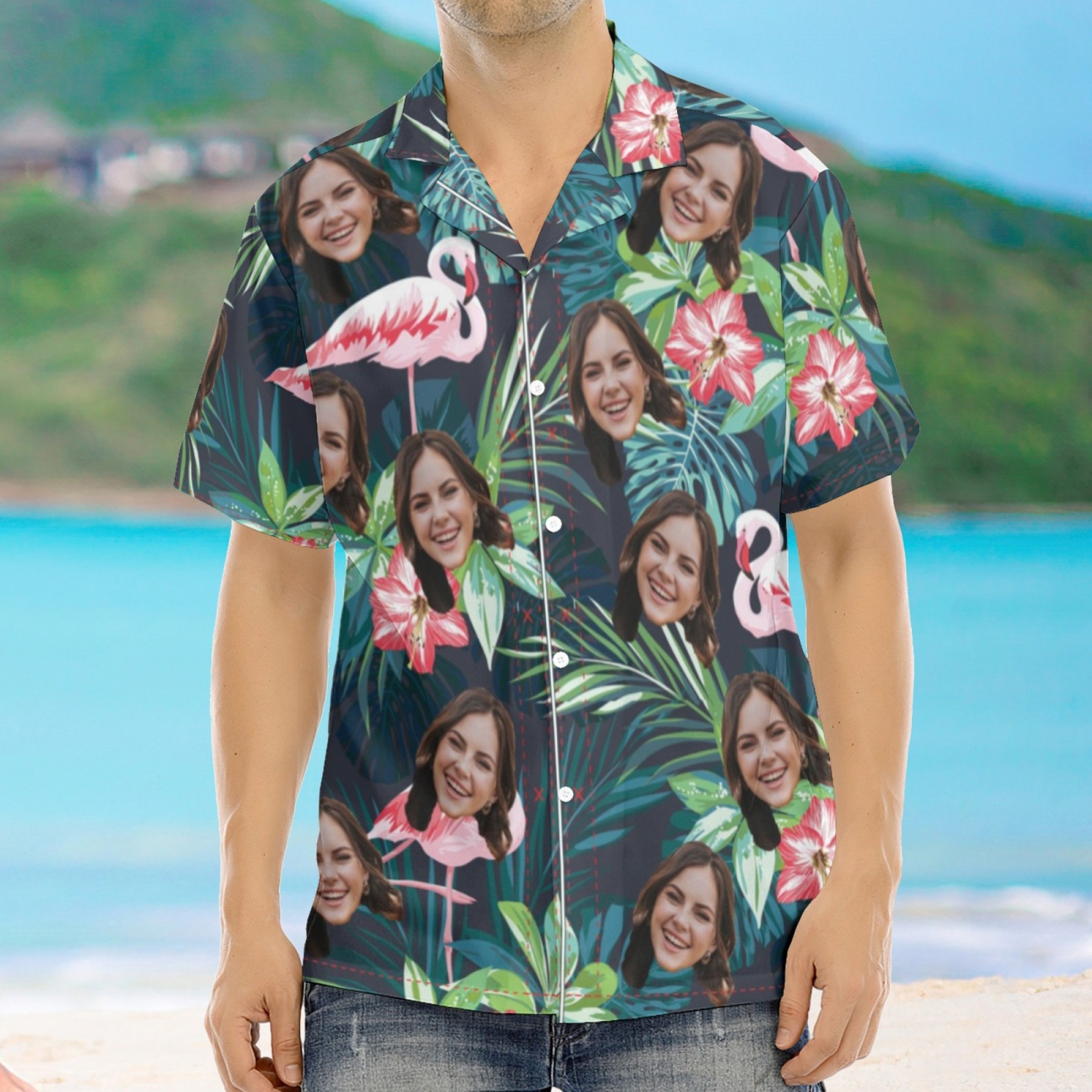 Custom Face Hawaiian Shirt with Flamingo Personalized Photo Face Aloha Shirt