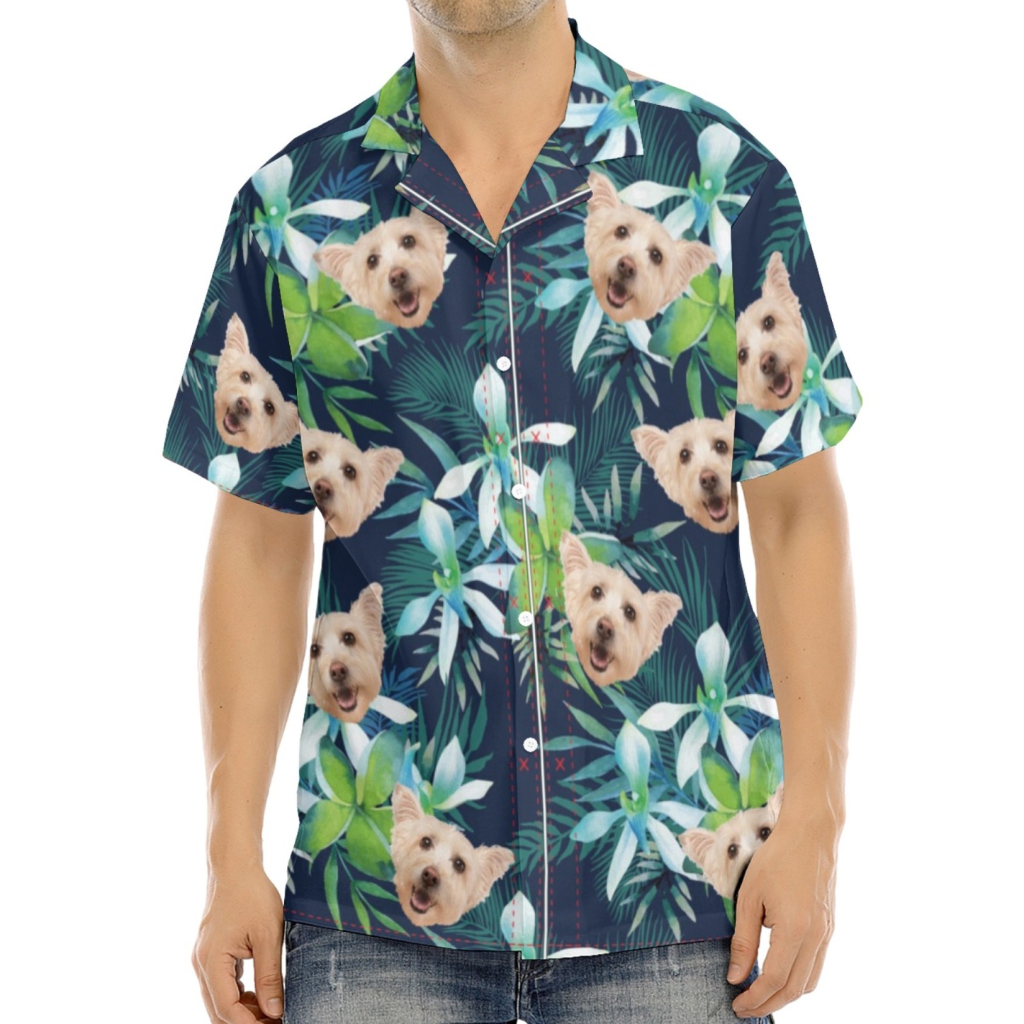 Custom Hawaiian Shirt with Pet Photo Cat Face Dog Face Leaf Tropical Sunshine Style