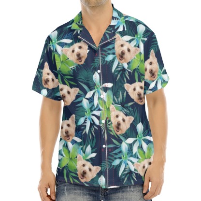 Custom Hawaiian Shirt with Pet Photo Cat Face Dog Face Leaf Tropical Sunshine Style