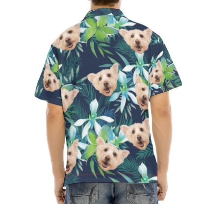 Custom Hawaiian Shirt with Pet Photo Cat Face Dog Face Leaf Tropical Sunshine Style