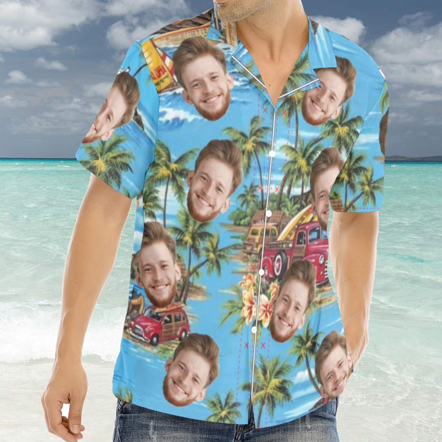 Custom Photo Face Hawaiian Shirt Beach Sunshine Vacation Style Gift for Boyfriend