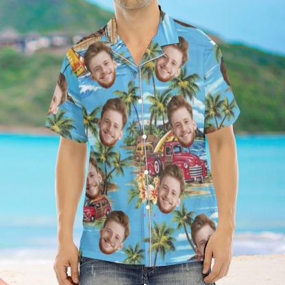 Custom Photo Face Hawaiian Shirt Beach Sunshine Vacation Style Gift for Boyfriend