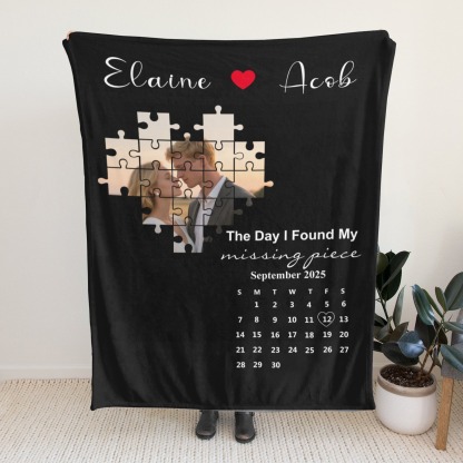Missing Piece Couple Blanket With Photos  Blanket Personalized Calendar Blanket with Photos Text Valentine's Day Gift for Couple