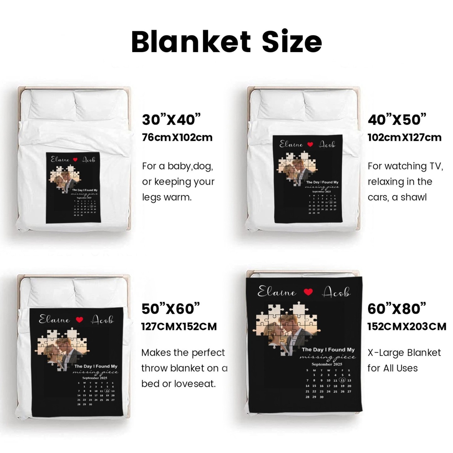 Missing Piece Couple Blanket With Photos  Blanket Personalized Calendar Blanket with Photos Text Valentine's Day Gift for Couple