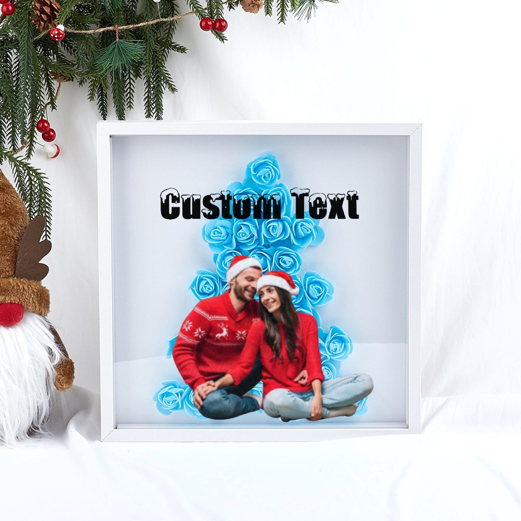 Christmas Tree Paper Rose Flower Shadow Box Frame Christmas Gift