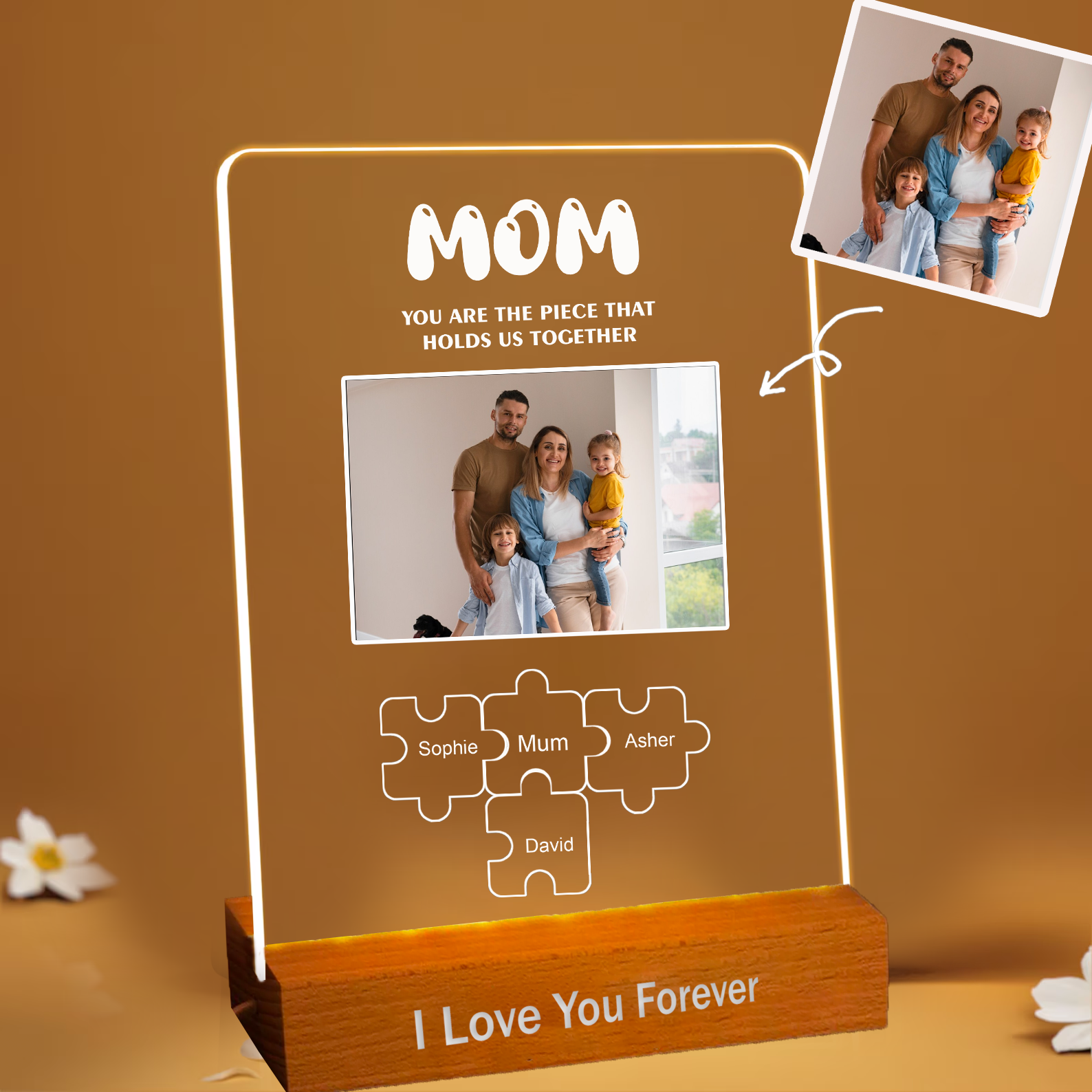 Personalized Photo and Name Sign Family Puzzle Night Light Mom You are the Piece that Holds Us Together