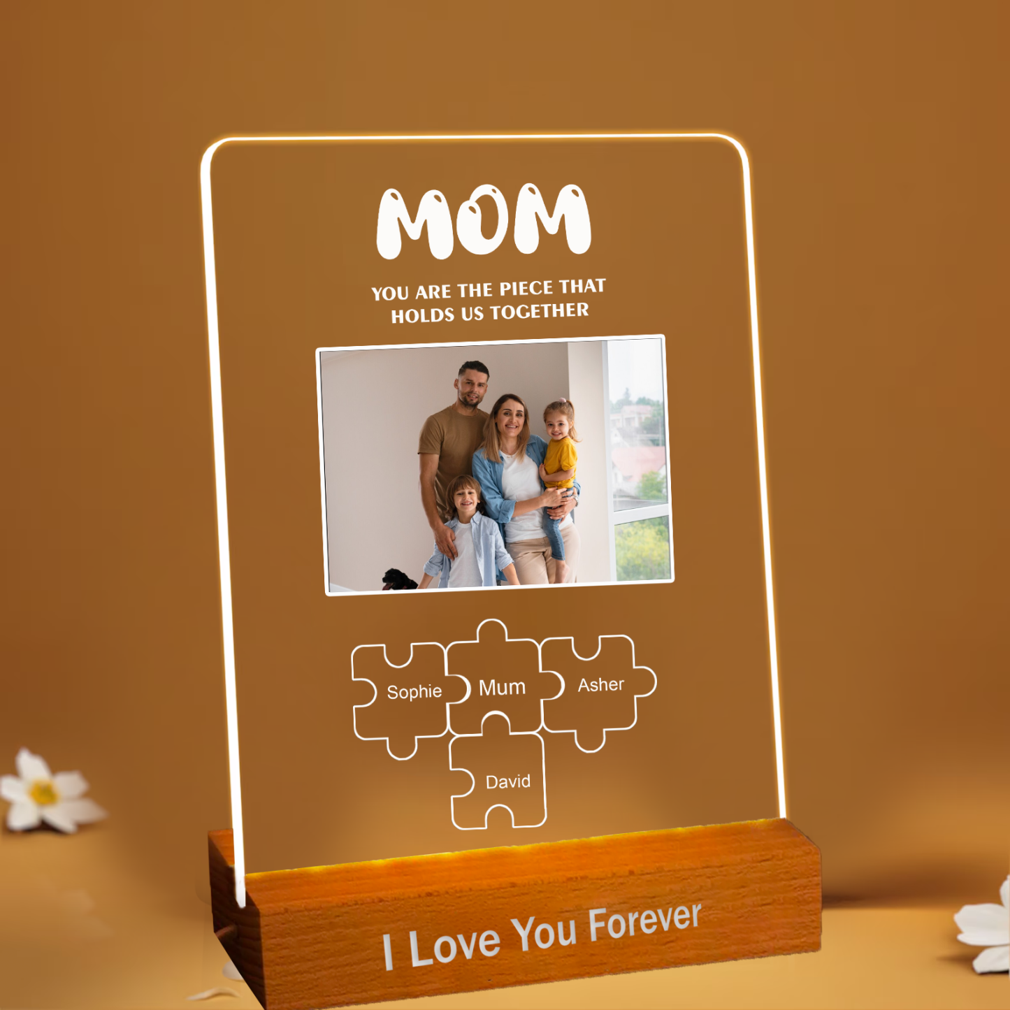 Personalized Photo and Name Sign Family Puzzle Night Light Mom You are the Piece that Holds Us Together