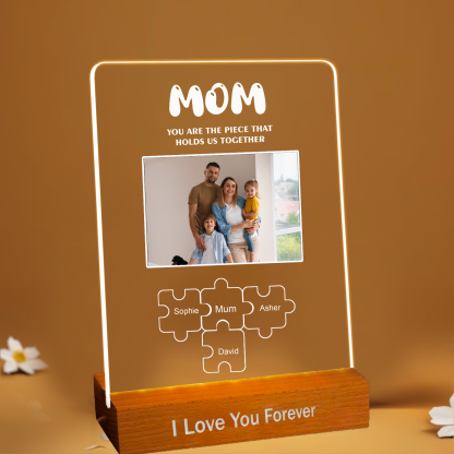 Personalized Photo and Name Sign Family Puzzle Night Light Mom You are the Piece that Holds Us Together